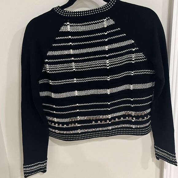 Nanette Lepore Wild West Cardigan Knit zip up in Black/Silver with Gemstone sz S - Picture 5 of 5